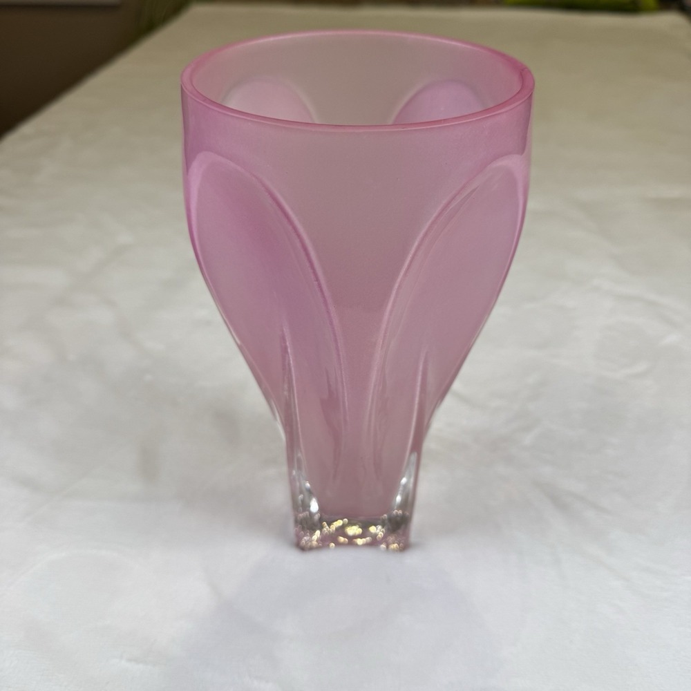 Teleflora 75th Anniversary Pink Frosted Art Glass Vase 1934-2009 8 Inch